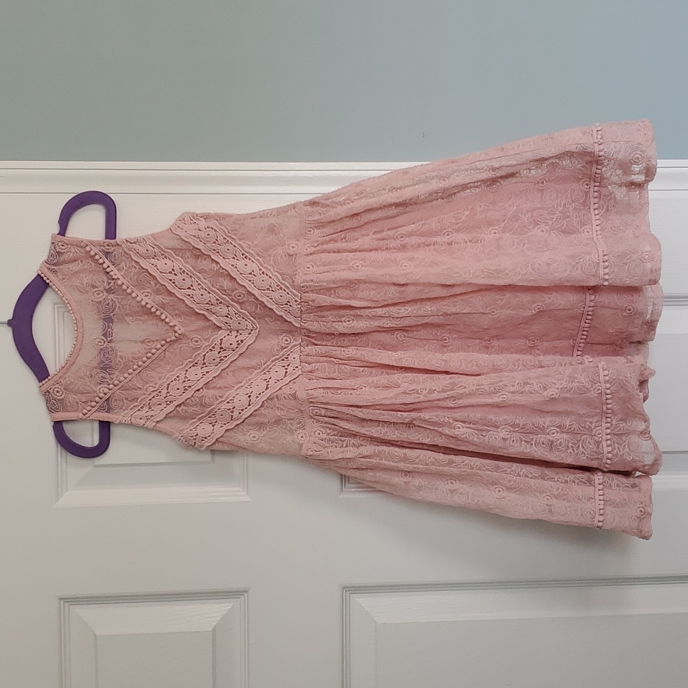 Girls Pastel Pink Lace Dress